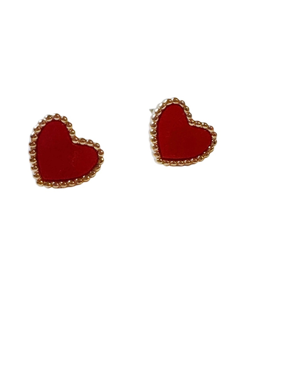 Red Heart Stud Earrings with Gold Trim - Women's Jewelry